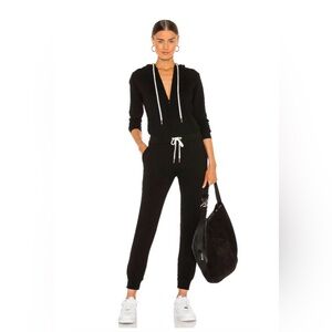 MONROW Supersoft Fleece Hooded Jumpsuit in Black Size XS